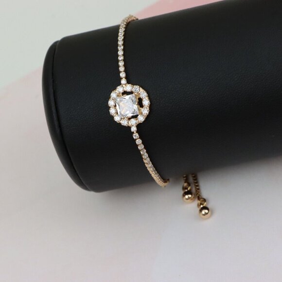 Chic Rose Gold Plated Adjustable A-Bracelet with Sparkling Design, XPAB0608 - Picture 10 of 11